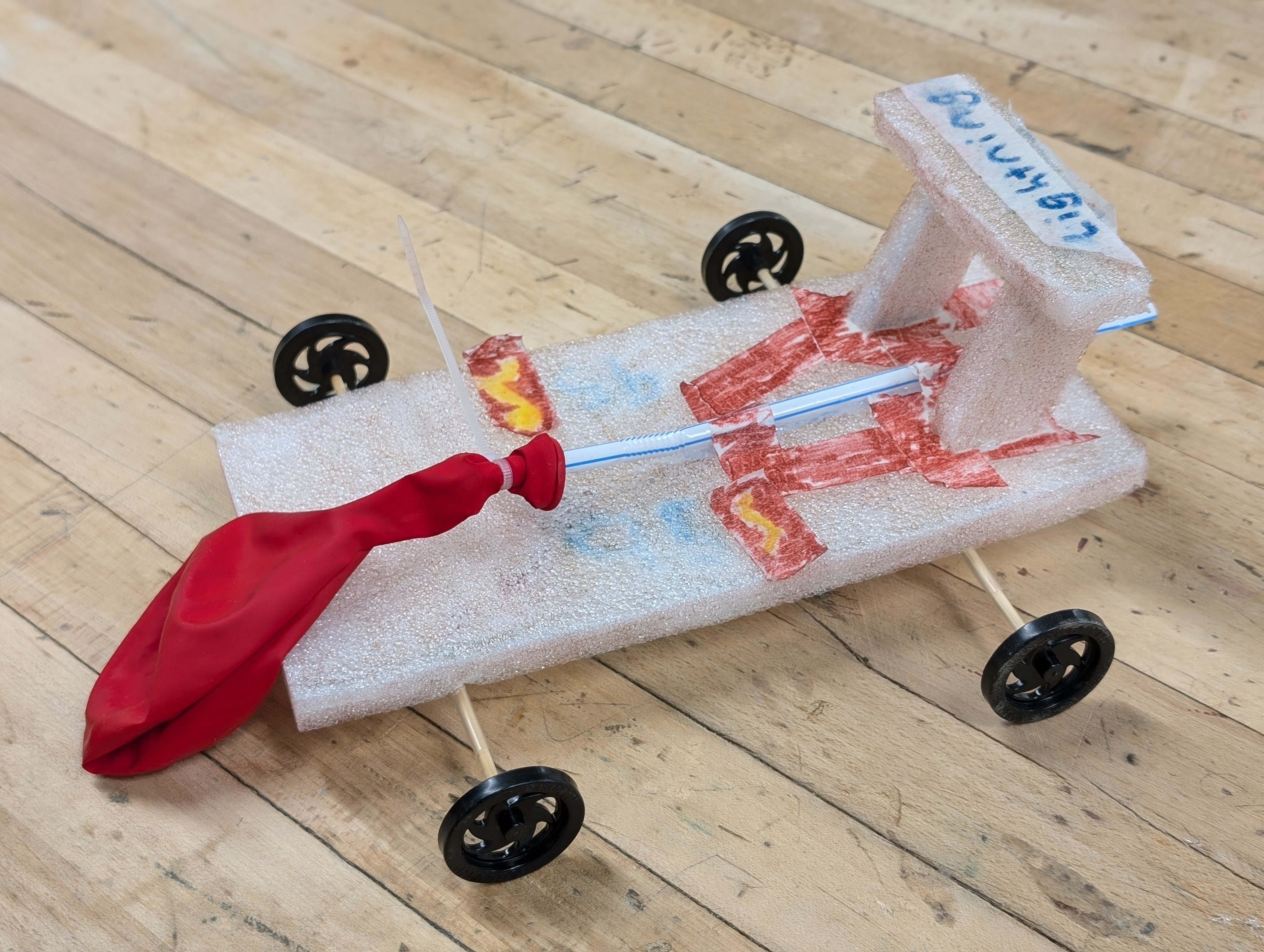 Foam-core body with skewers as axles